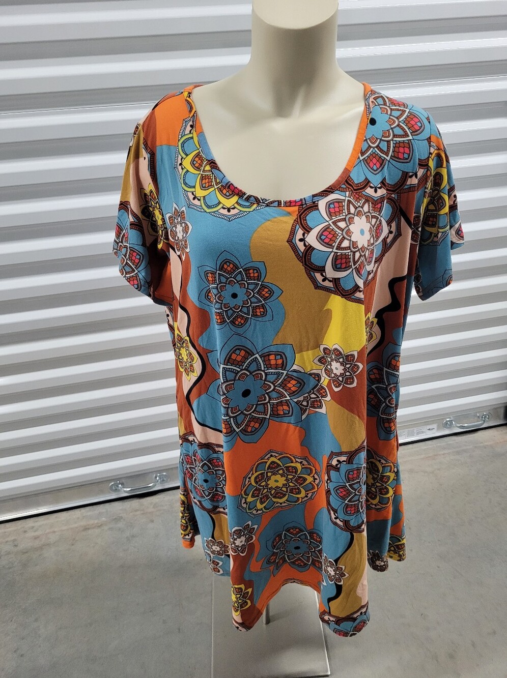 Zennilo orange, blue, and yellow floral print Tunic with mandala-style flowers